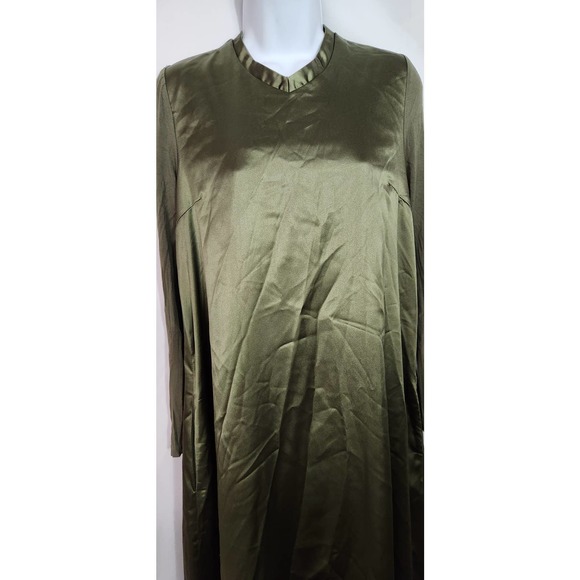 By Tess Collection Satin Olive Green Shift Midi Dress S - Picture 5 of 6